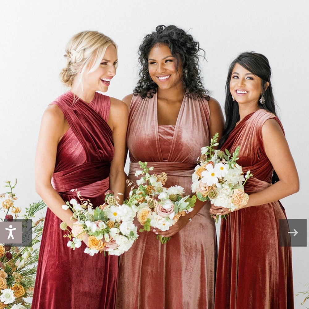 Revelry Micah Convertible Velvet Bridesmaid Dress in Romantic Rose